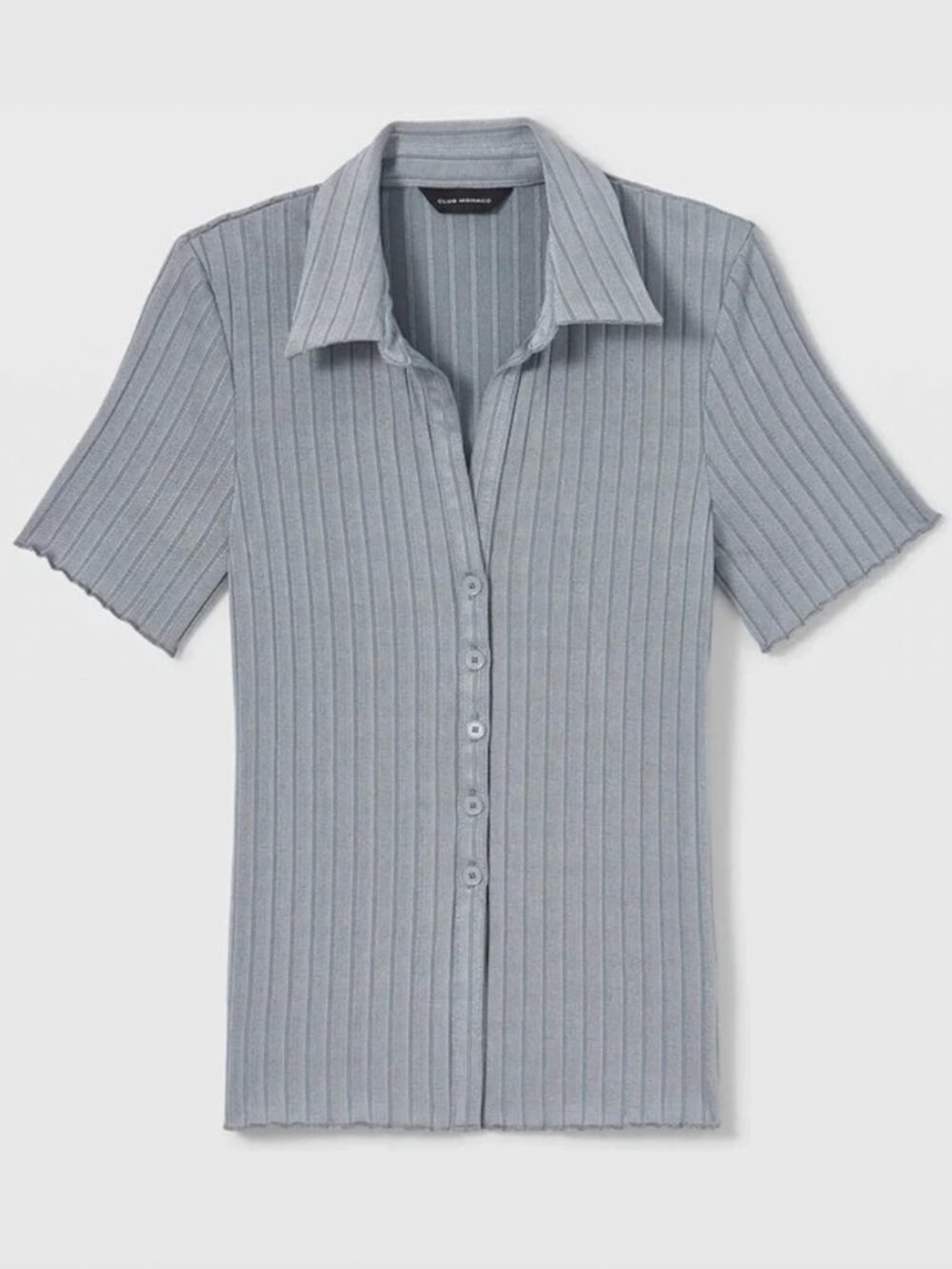 Club Monaco Slate Blue Ribbed Knit Button Up Shirt Sz M
